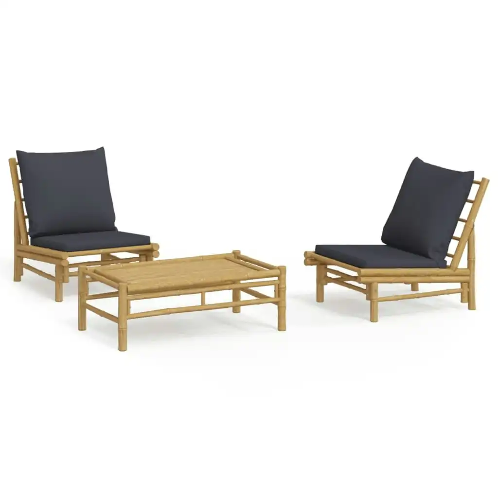 3 Piece Garden Lounge Set with Dark Grey Cushions Bamboo 3156488