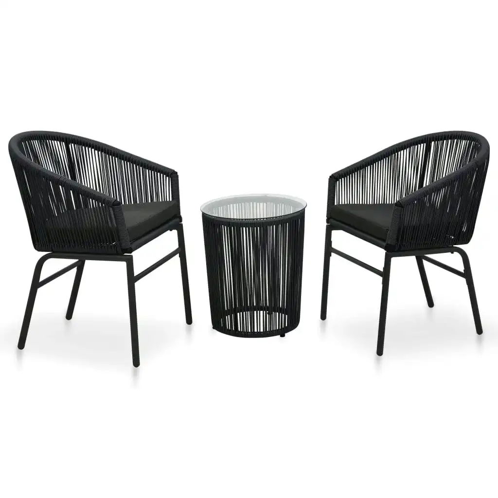 3 Piece Bistro Set with Cushions PE Rattan Black 48138