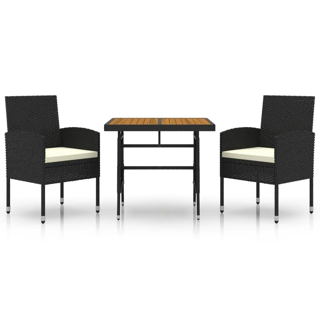 3 Piece Outdoor Dining Set Poly Rattan Black 3120088