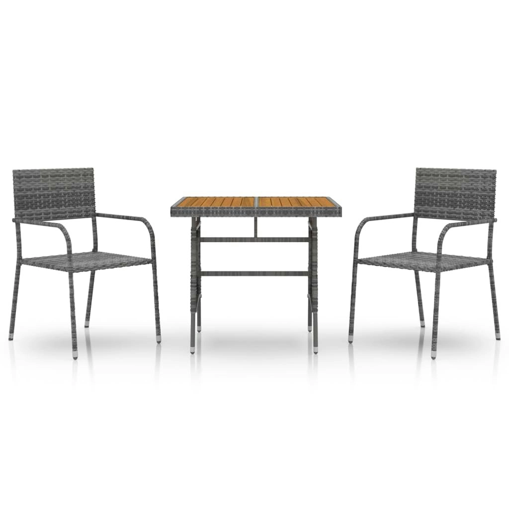 3 Piece Outdoor Dining Set Poly Rattan Grey 3120092