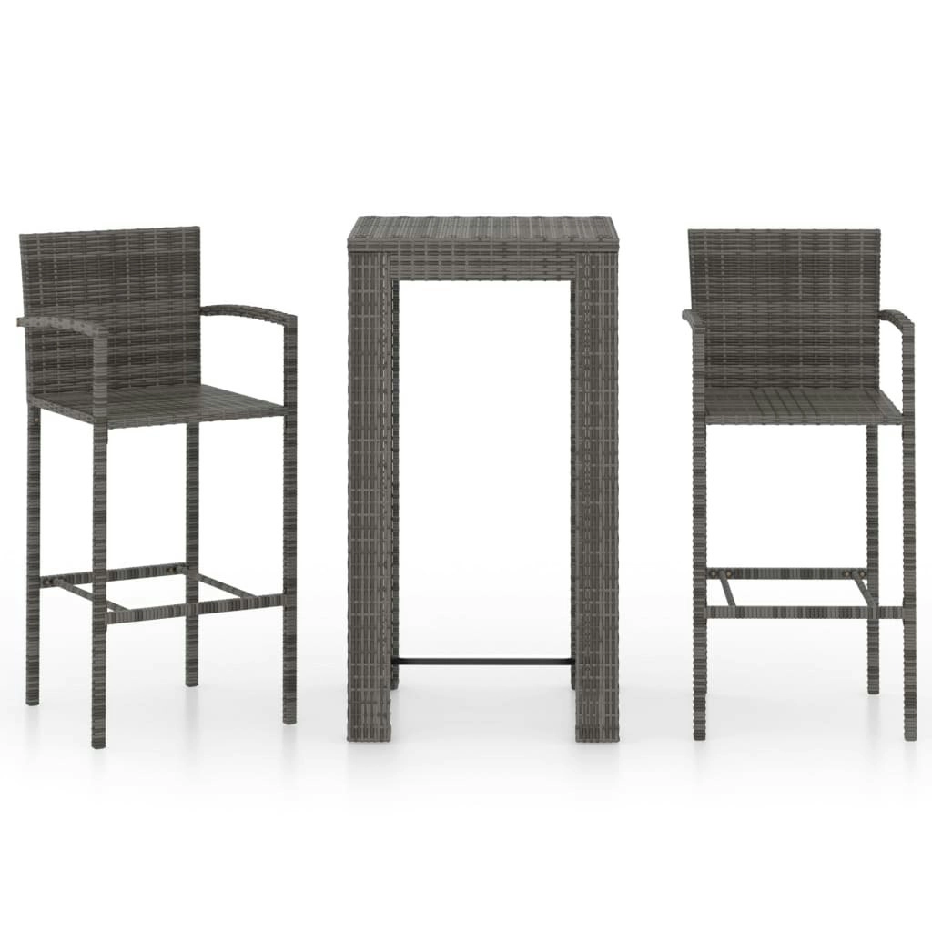 3 Piece Outdoor Bar Set with Armrest Poly Rattan Grey 3064806