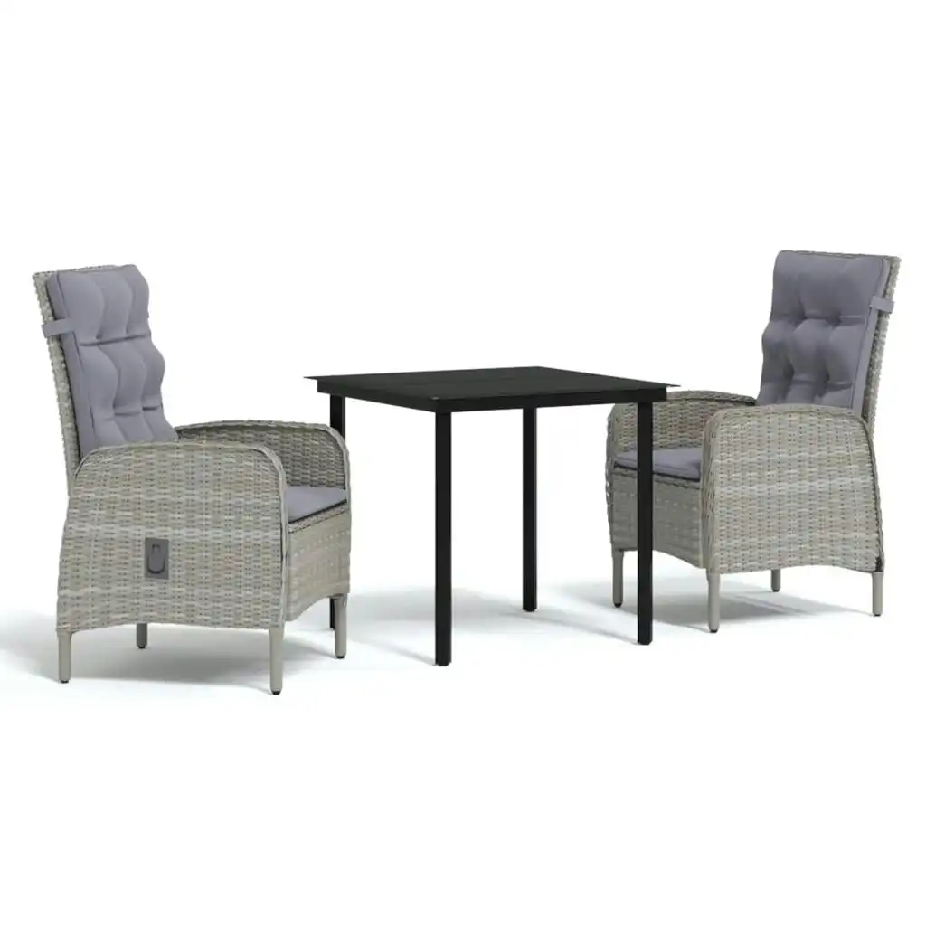 3 Piece Outdoor Dining Set with Cushions Grey and Black 3099359