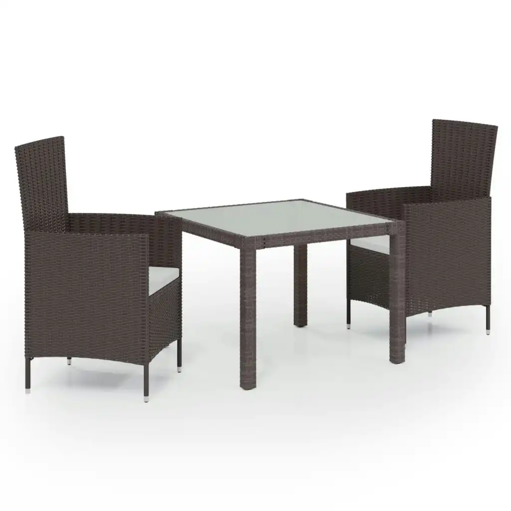 3 Piece Outdoor Dining Set Poly Rattan Brown 3094817