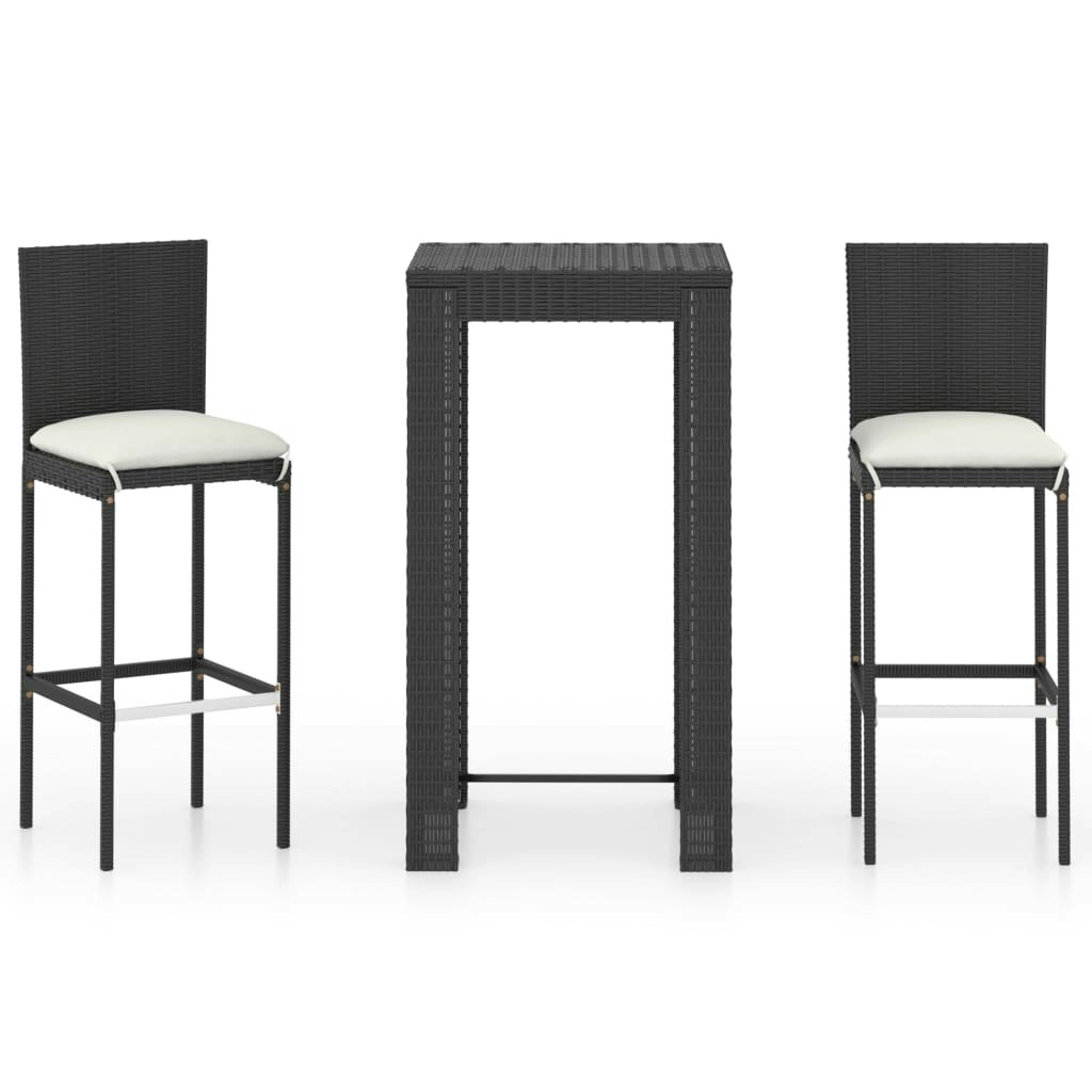 3 Piece Outdoor Bar Set with Cushions Poly Rattan Black 3064792