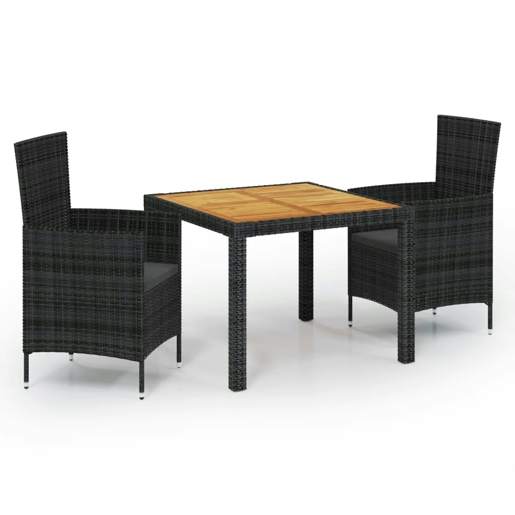 3 Piece Outdoor Dining Set with Cushions Poly Rattan Black 3094857