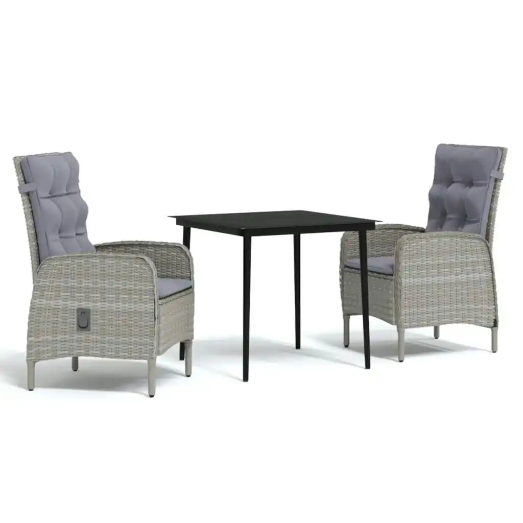 3 Piece Outdoor Dining Set with Cushions Grey and Black 3099371