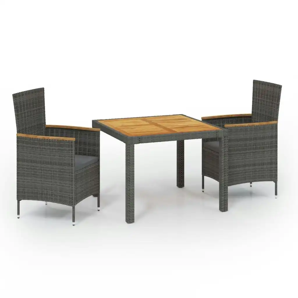 3 Piece Outdoor Dining Set with Cushions Poly Rattan Grey 3094917