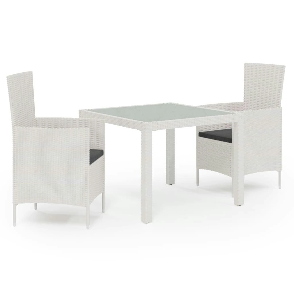 3 Piece Outdoor Dining Set with Cushions Poly Rattan White 3094895