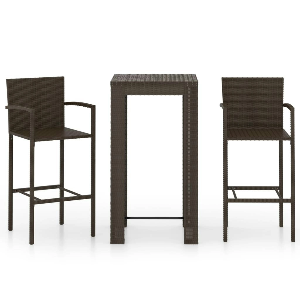 3 Piece Outdoor Bar Set with Armrest Poly Rattan Brown 3064804