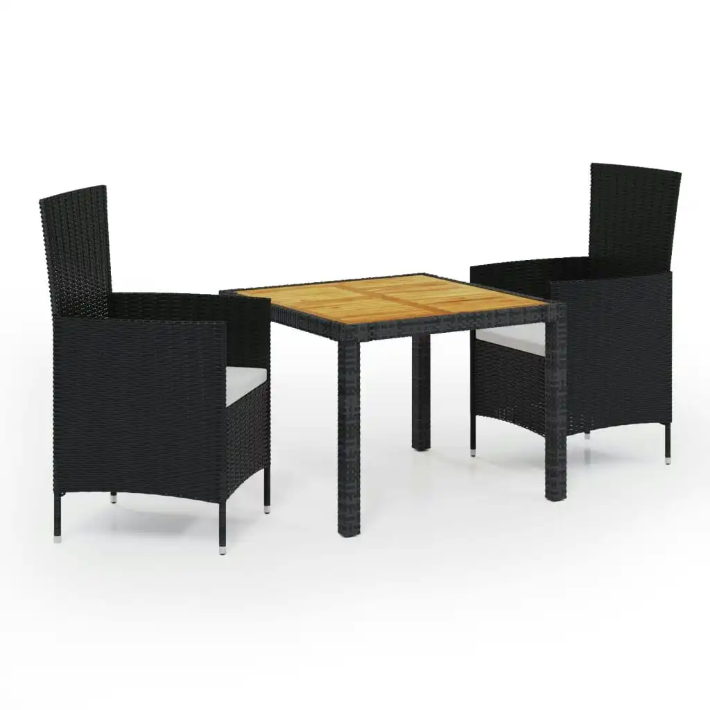 3 Piece Outdoor Dining Set with Cushions Poly Rattan Black 3094833