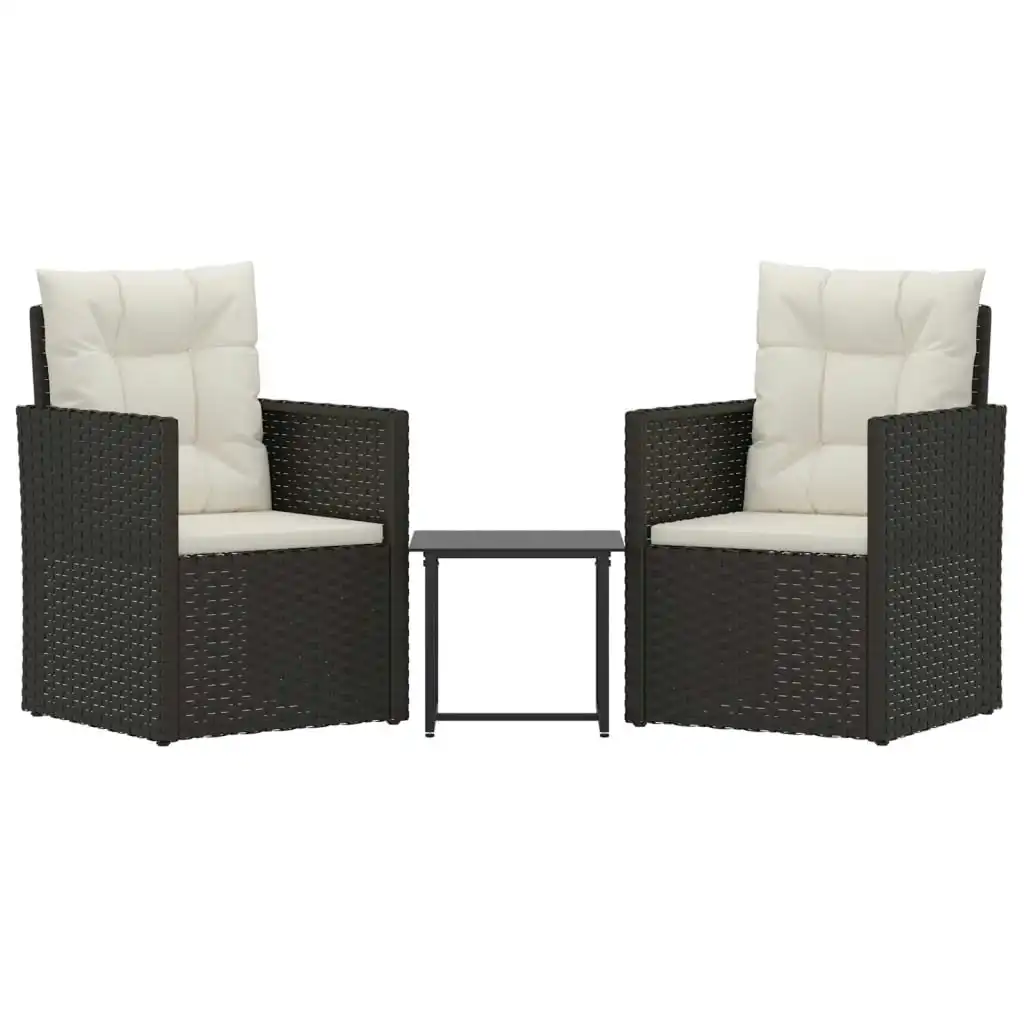 3 Piece Outdoor Lounge Set with Cushions Poly Rattan Black 319192