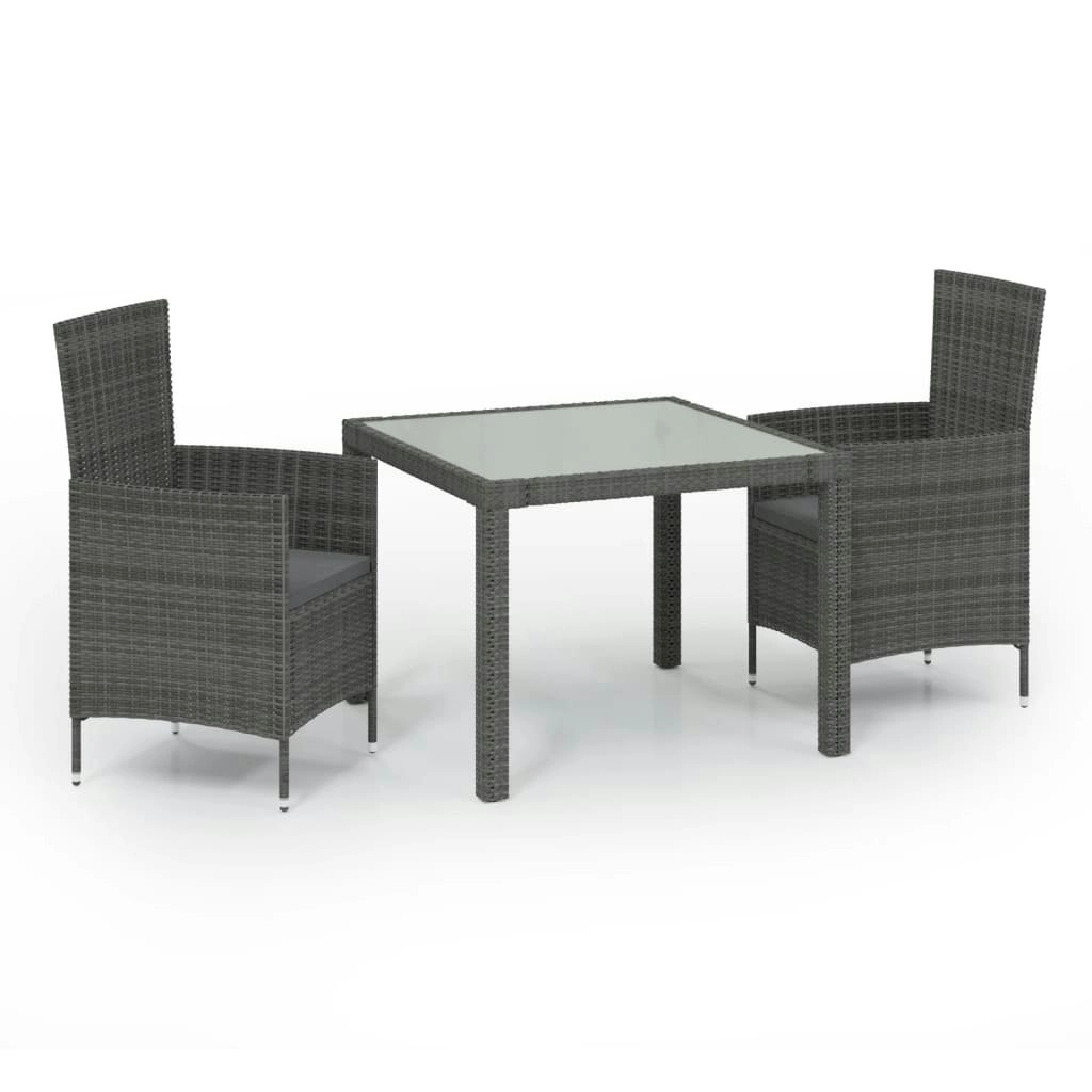 3 Piece Outdoor Dining Set with Cushions Poly Rattan Grey 3094873