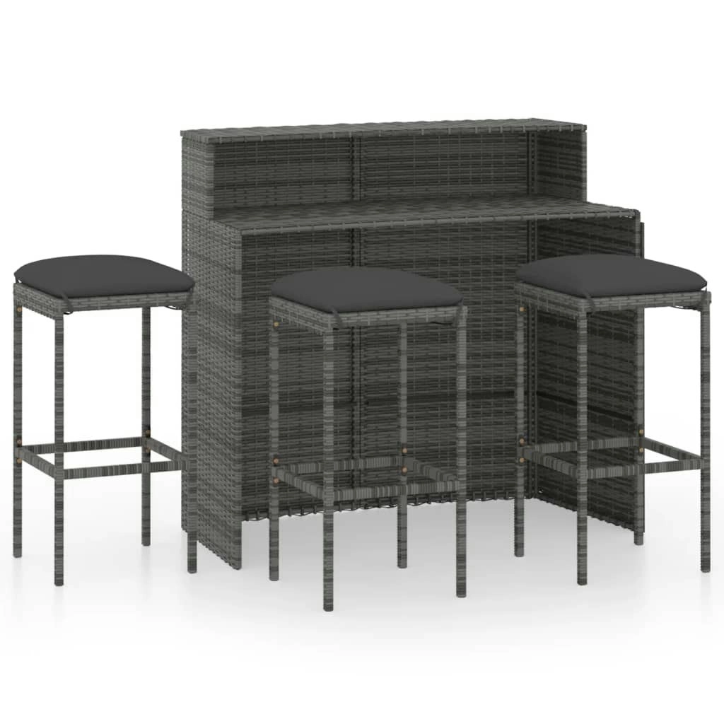 4 Piece Garden Bar Set with Cushions Grey 3064877