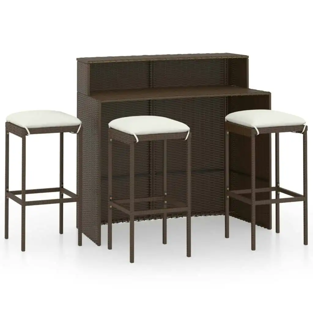 4 Piece Garden Bar Set with Cushions Brown 3064875