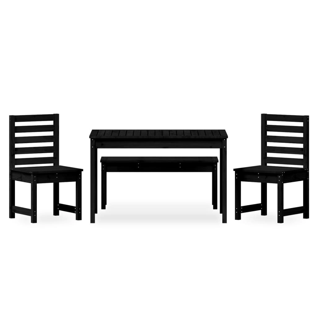 4 Piece Garden Dining Set Black Solid Wood Pine 3154705