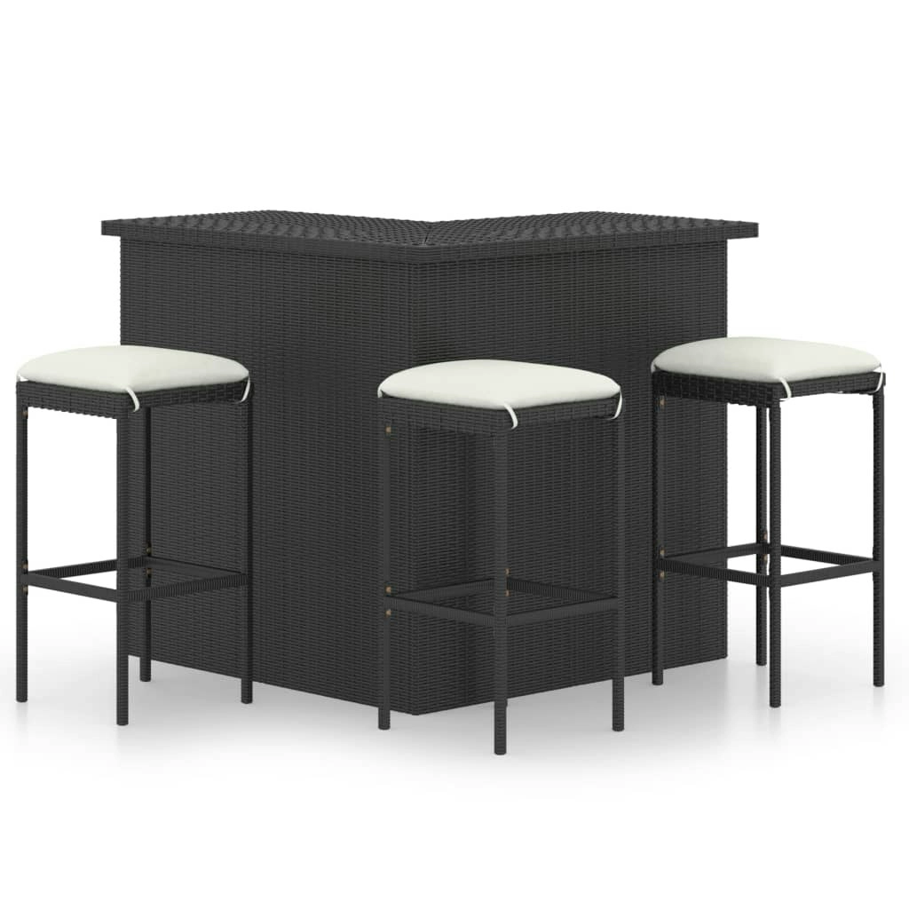 4 Piece Garden Bar Set with Cushions Poly Rattan Black 3064923