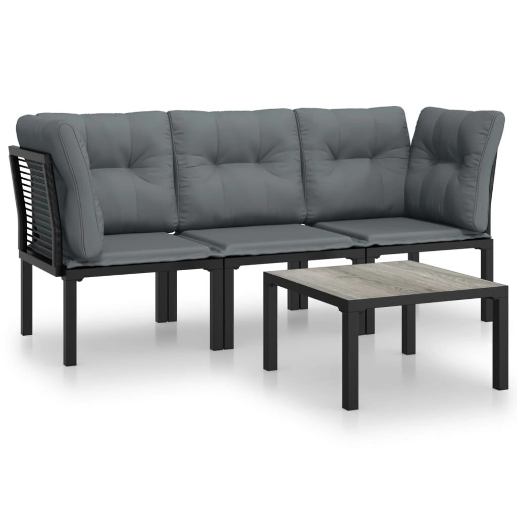 4 Piece Garden Lounge Set Black and Grey Poly Rattan 3187732