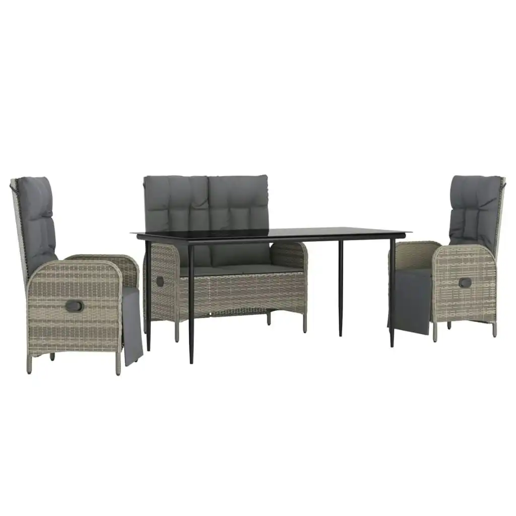 4 Piece Garden Dining Set with Cushions Grey Poly Rattan 3203504