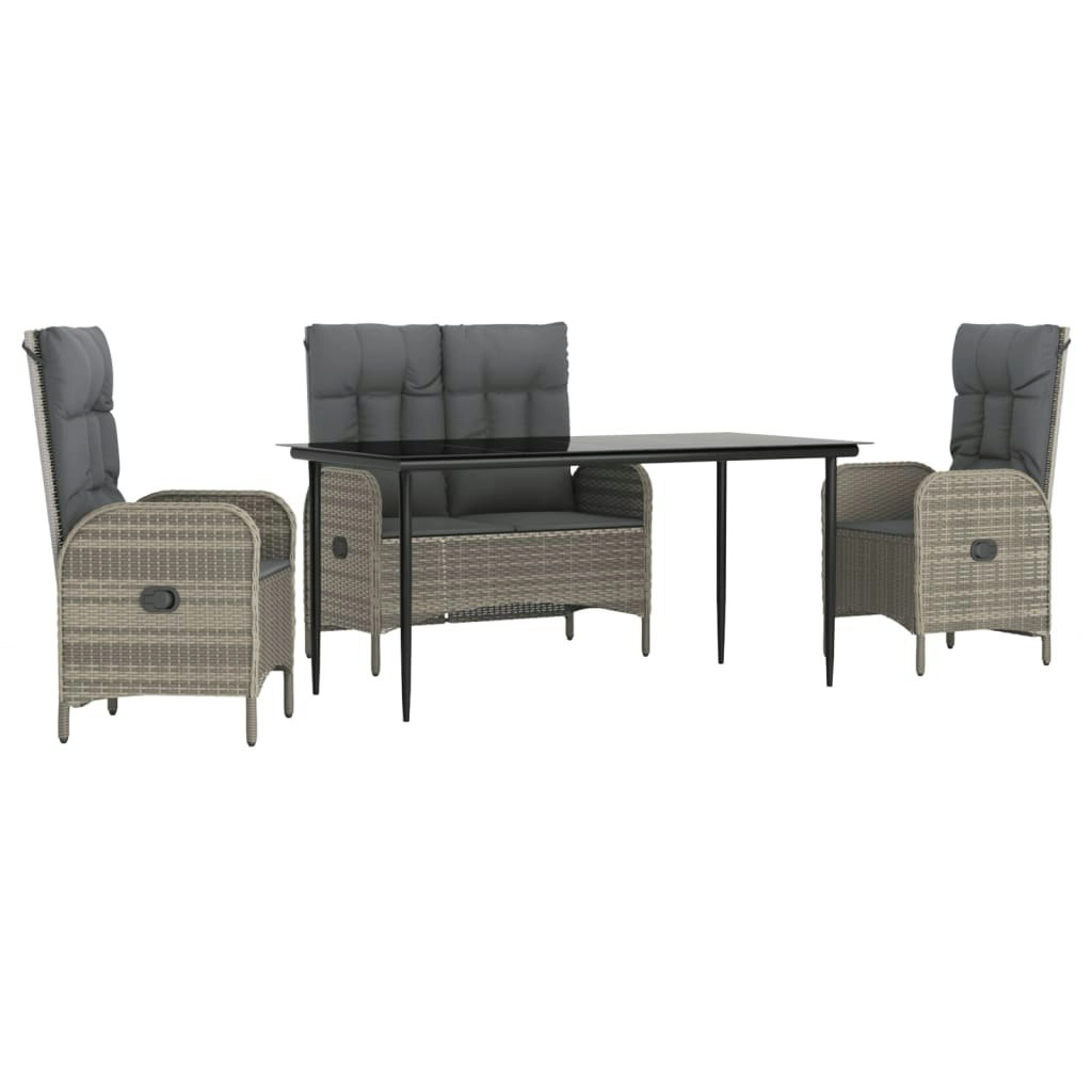 4 Piece Garden Dining Set with Cushions Grey Poly Rattan 3203503