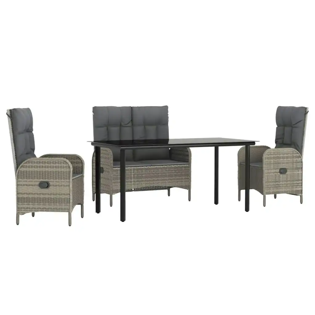 4 Piece Garden Dining Set with Cushions Grey Poly Rattan 3203507