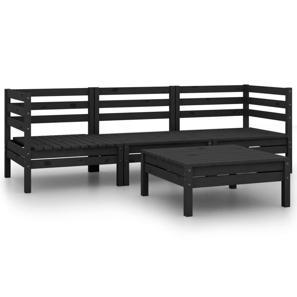 4 Piece Garden Lounge Set Black Solid Wood Pine 3082471