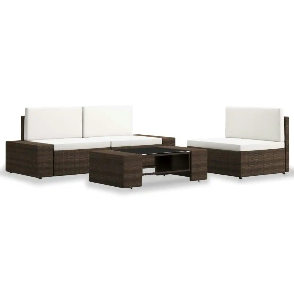 4 Piece Garden Lounge Set Poly Rattan Brown 3054589