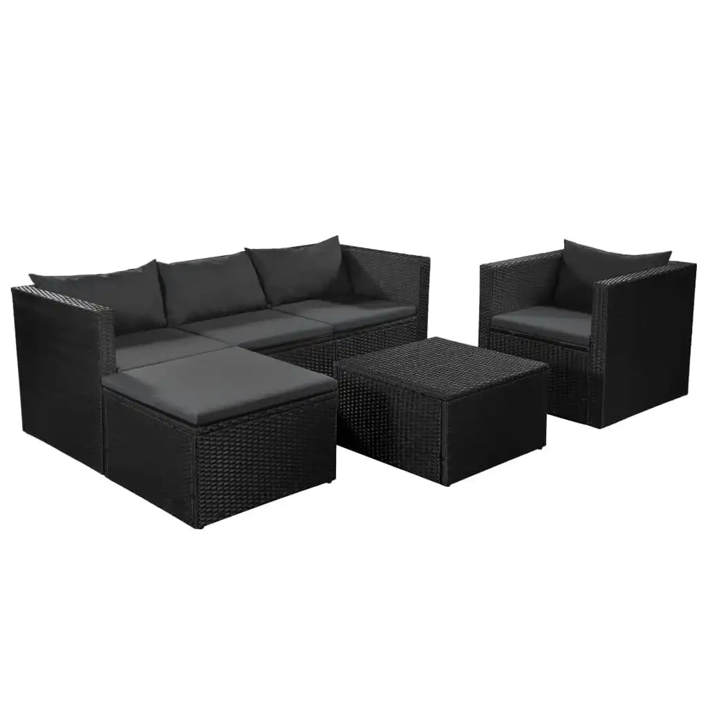 4 Piece Garden Lounge Set Poly Rattan Black and Grey 44171