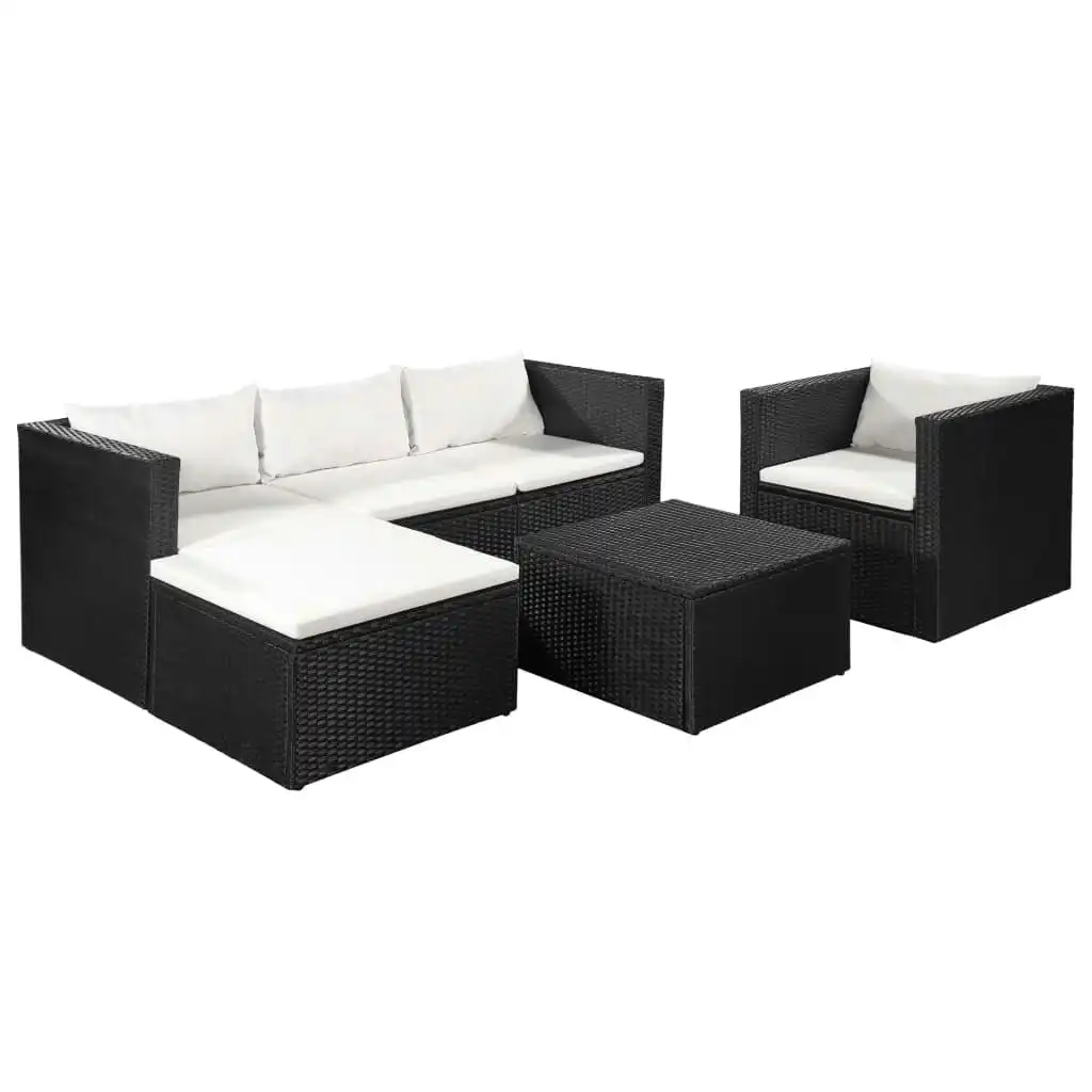 4 Piece Garden Lounge Set Poly Rattan Black and White 44170