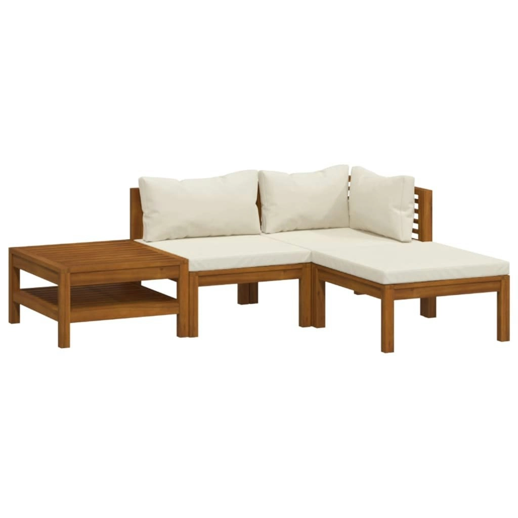 4 Piece Garden Lounge Set with Cream Cushion Solid Acacia Wood 3086925