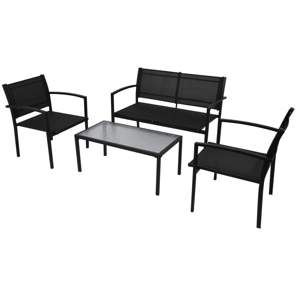 4 Piece Garden Lounge Set Textilene Black 42162