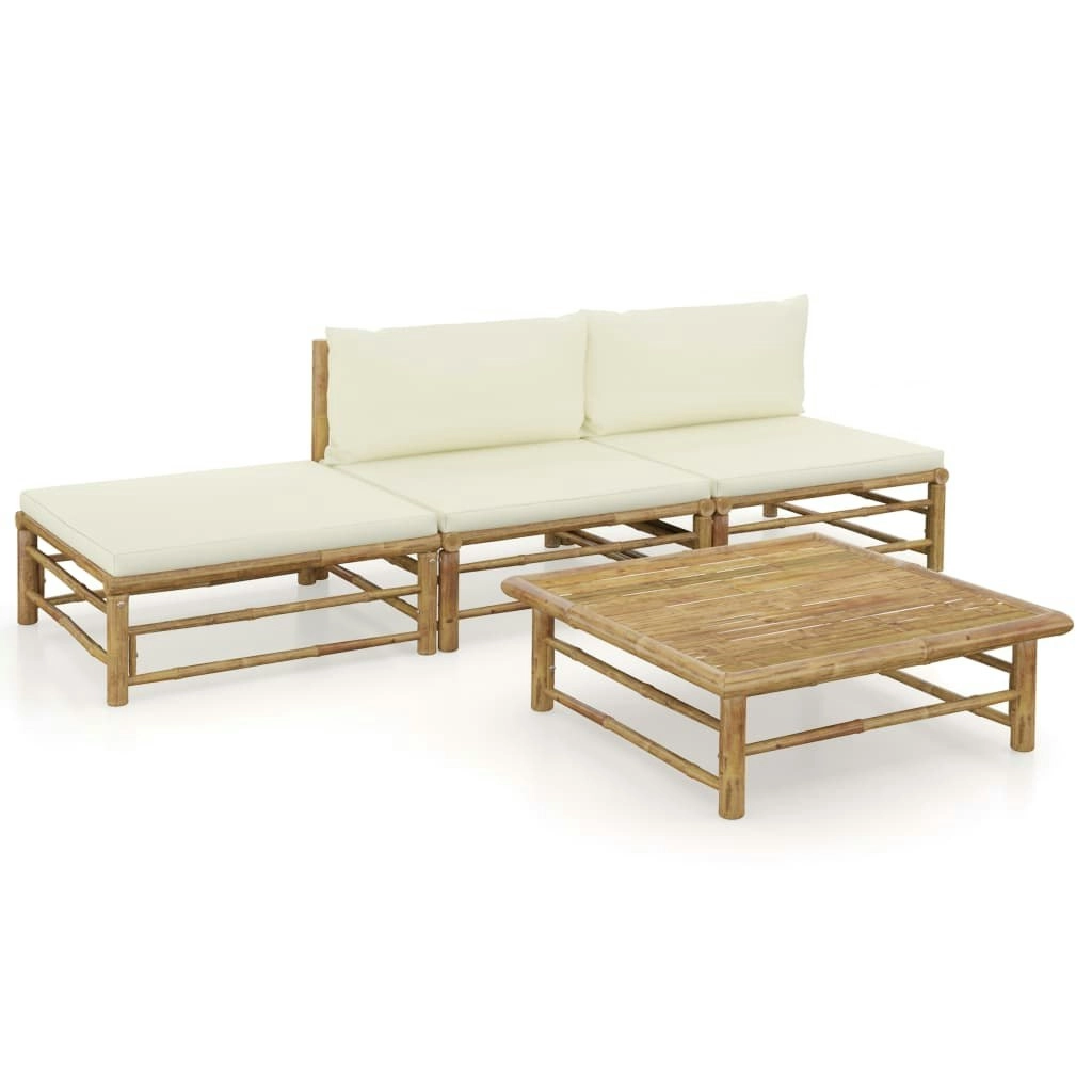 4 Piece Garden Lounge Set with Cream White Cushions Bamboo 3058243