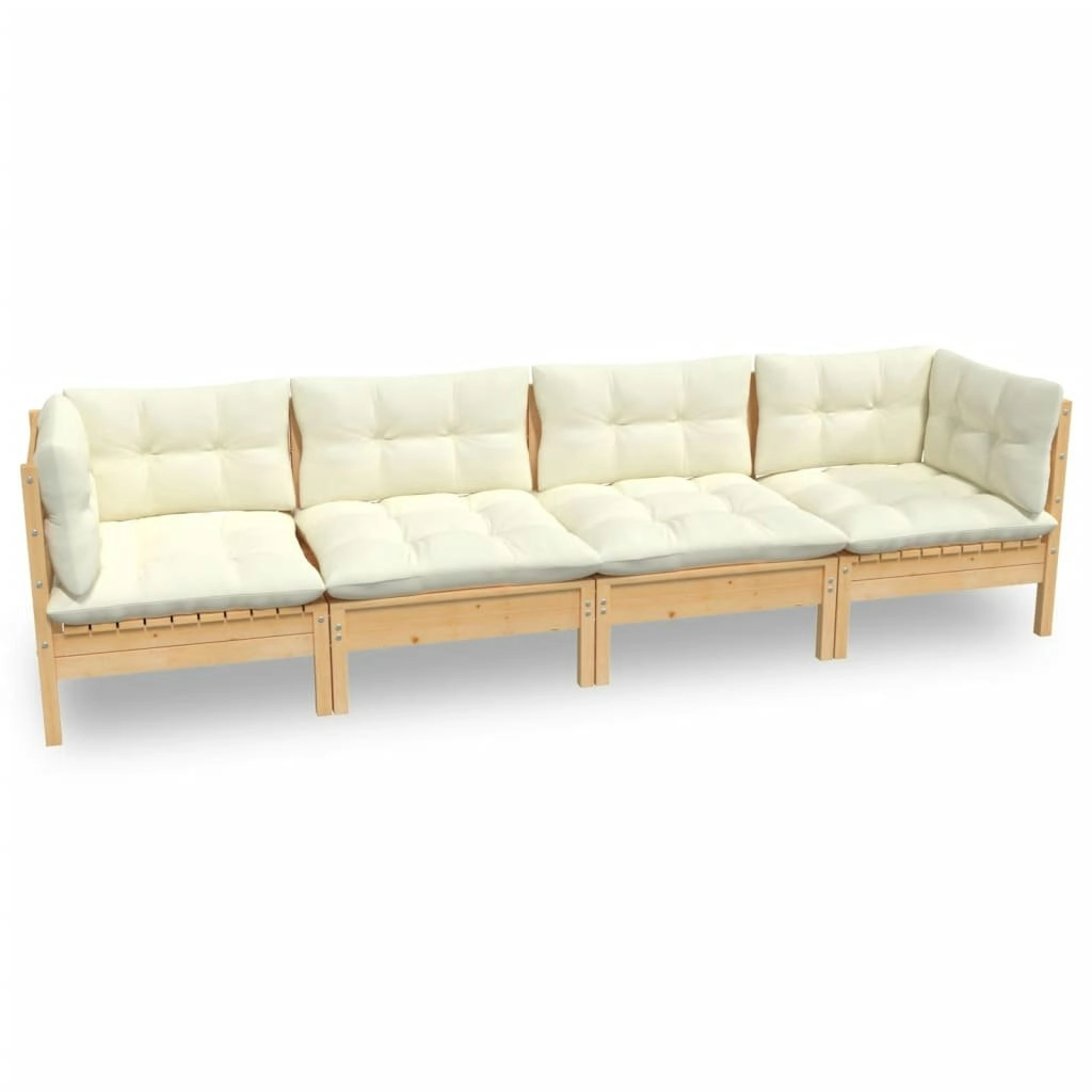 4 Piece Garden Lounge Set with Cream Cushions Solid Pinewood 3096148