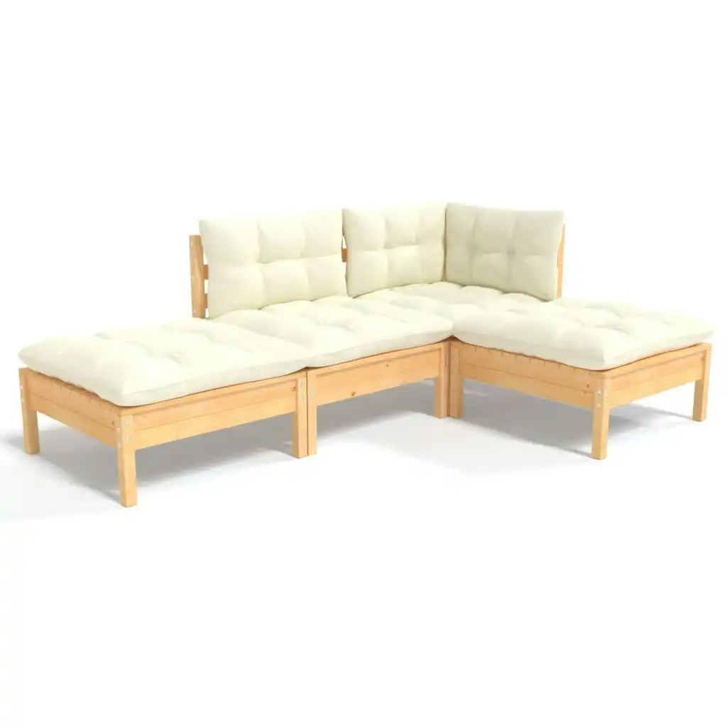 4 Piece Garden Lounge Set with Cream Cushions Solid Pinewood 3096286