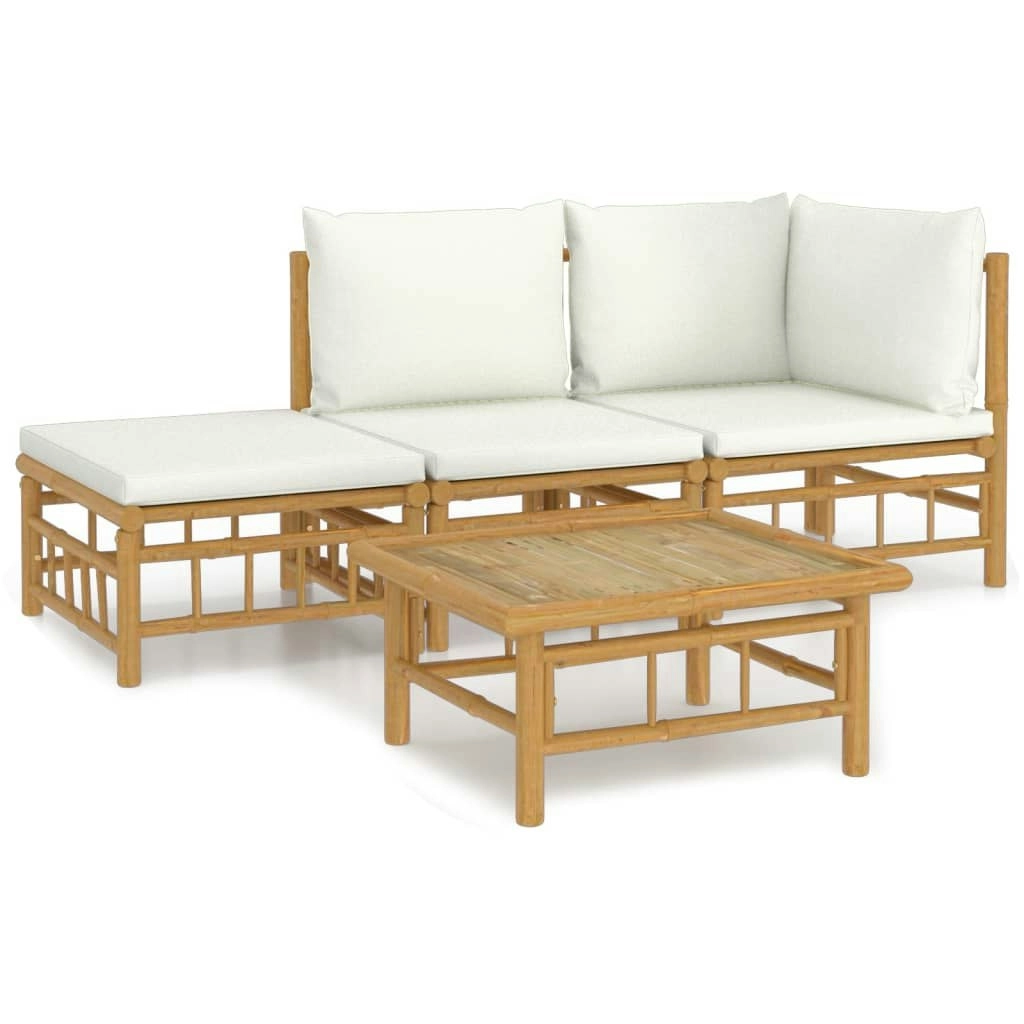 4 Piece Garden Lounge Set with Cream White Cushions  Bamboo 3155176