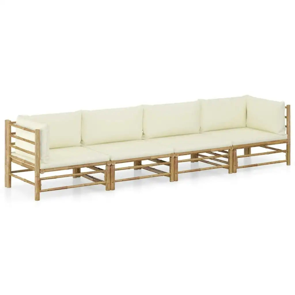 4 Piece Garden Lounge Set with Cream White Cushions Bamboo 3058205