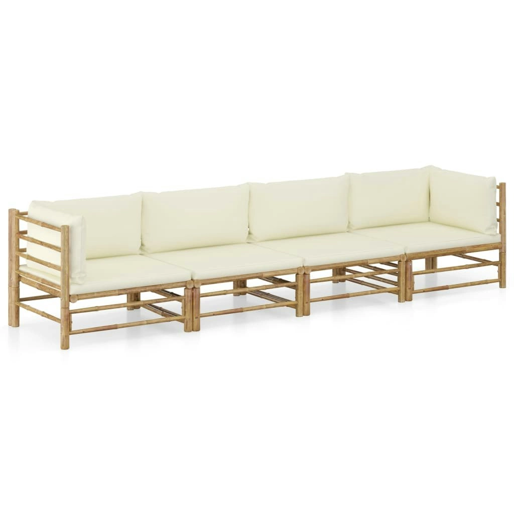 4 Piece Garden Lounge Set with Cream White Cushions Bamboo 3058205