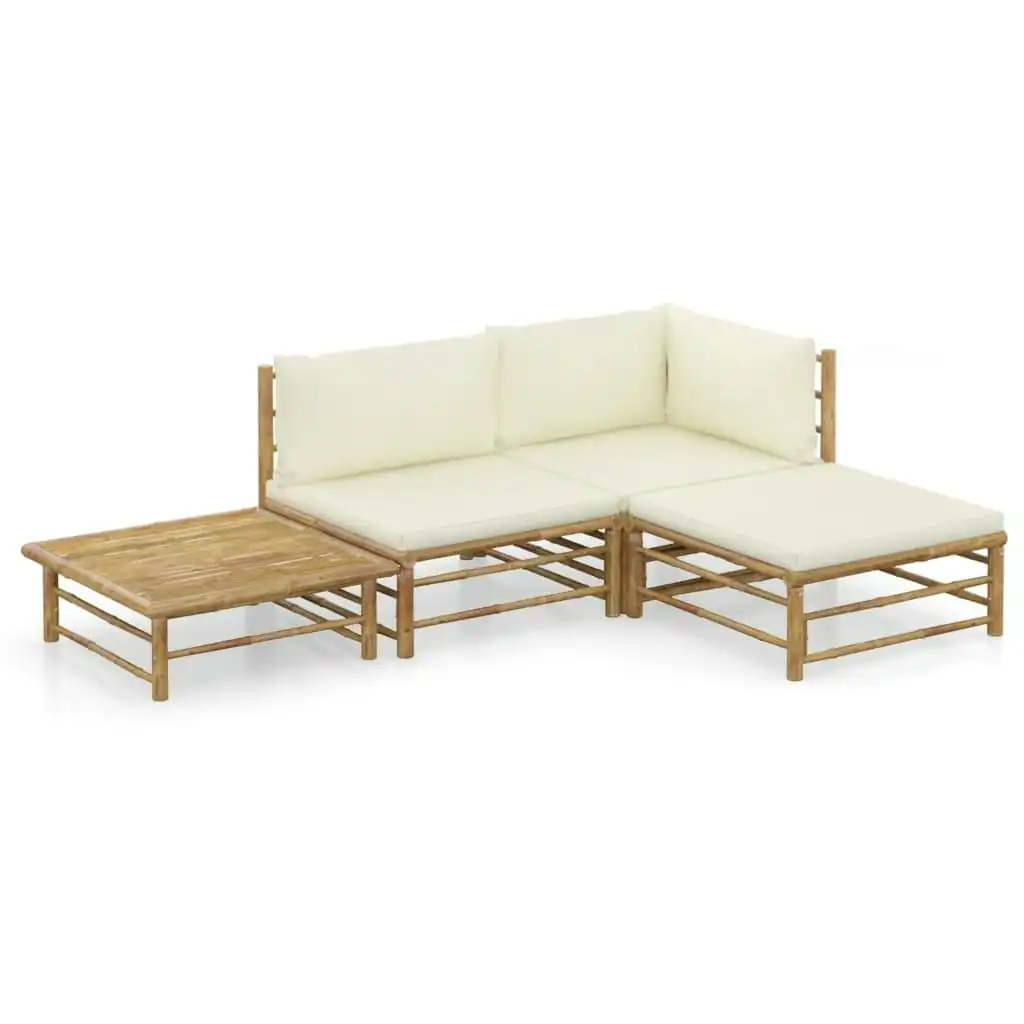 4 Piece Garden Lounge Set with Cream White Cushions Bamboo 3058189