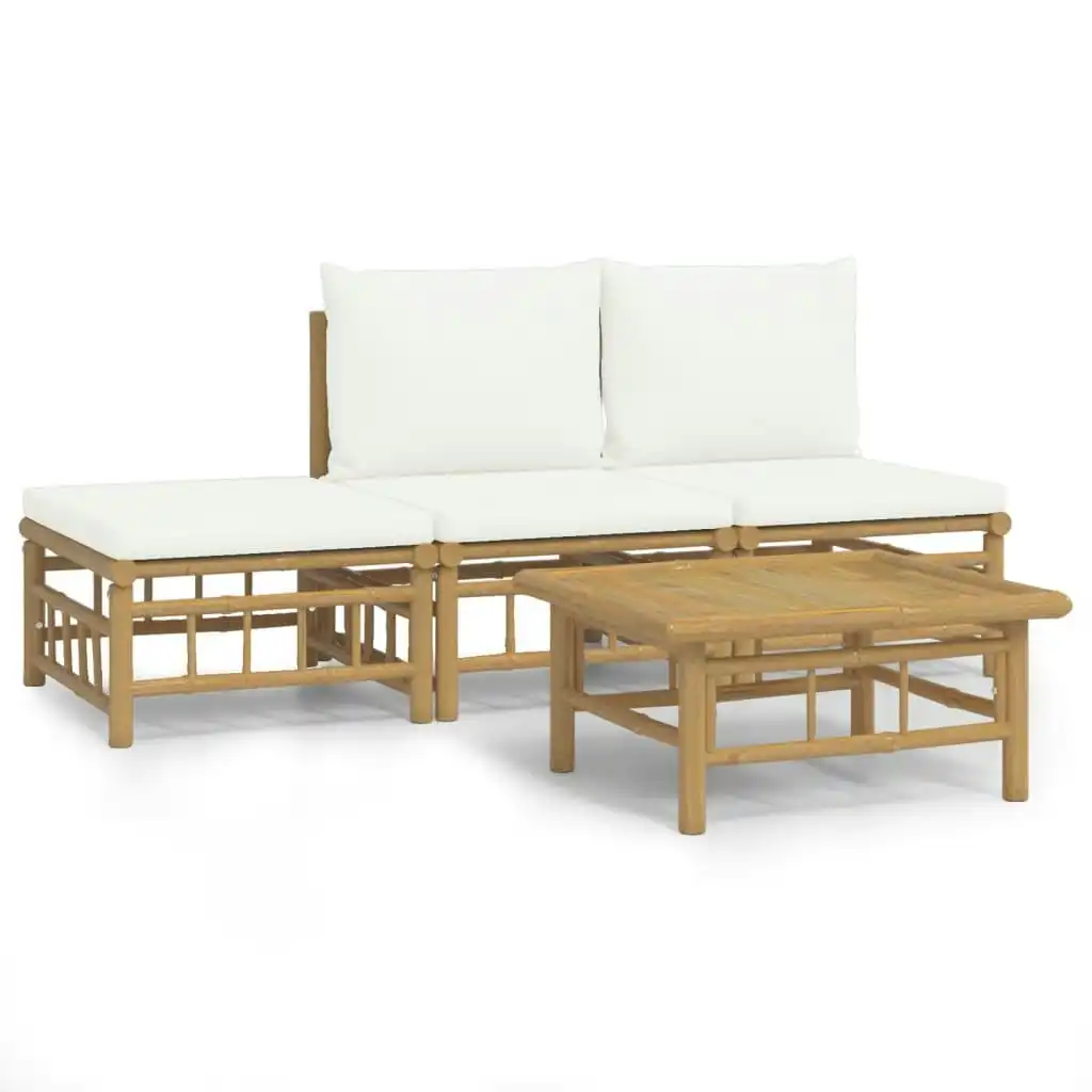 4 Piece Garden Lounge Set with Cream White Cushions  Bamboo 3155203