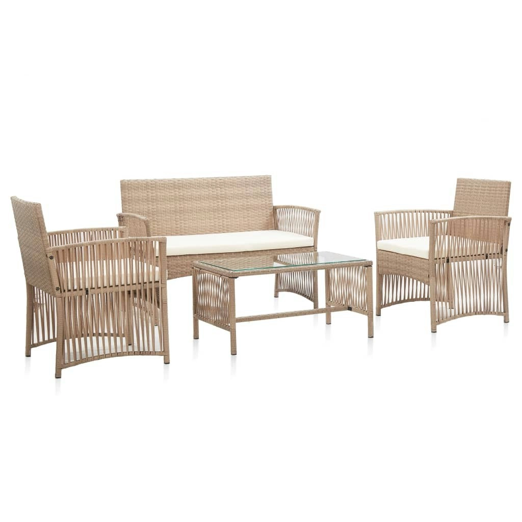 4 Piece Garden Lounge Set with Cushion Poly Rattan Beige 46436