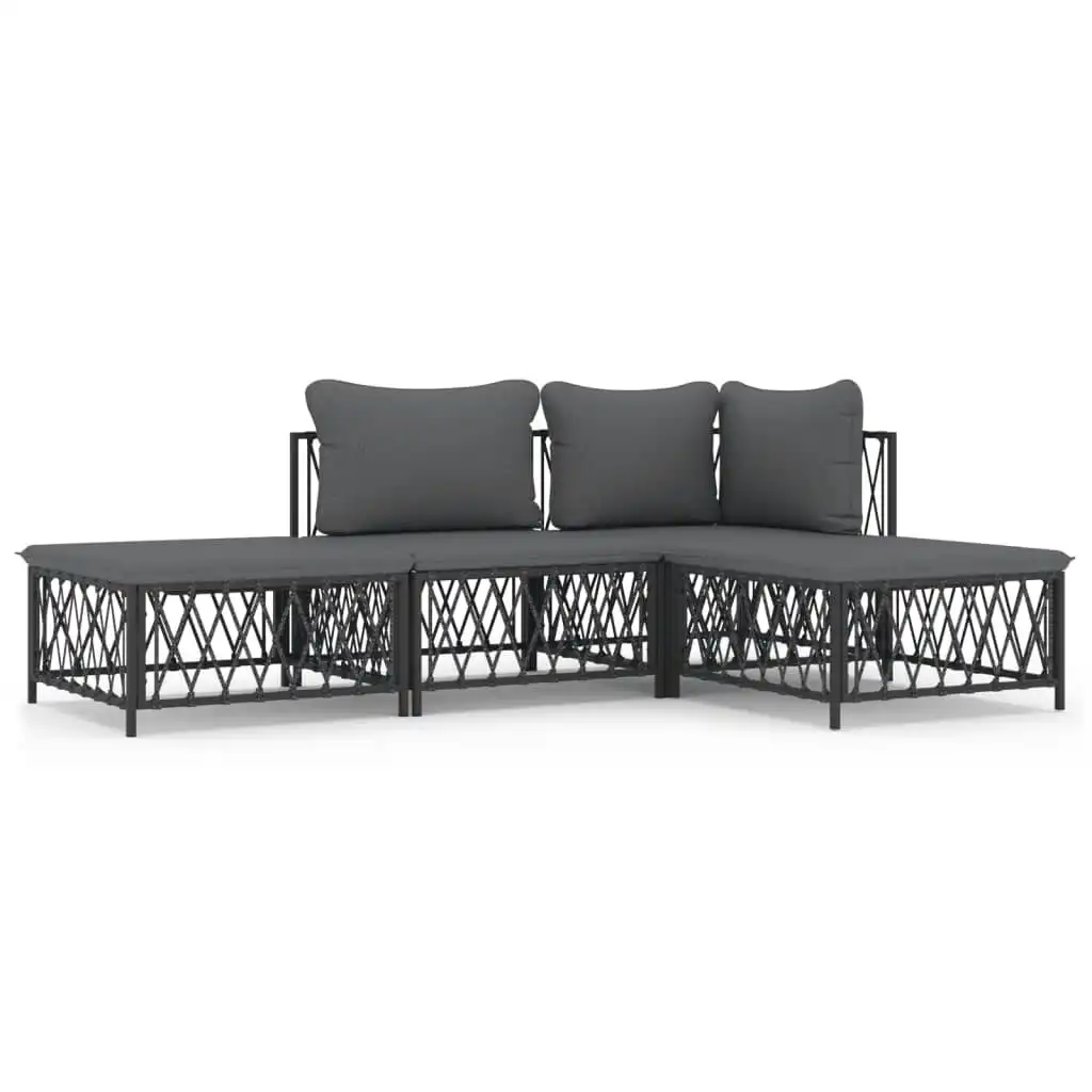 4 Piece Garden Lounge Set with Cushions Anthracite Steel 3186849