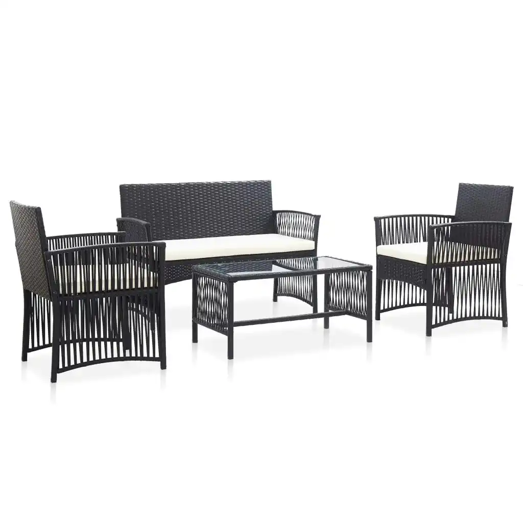 4 Piece Garden Lounge Set with Cushion Poly Rattan Black 46434