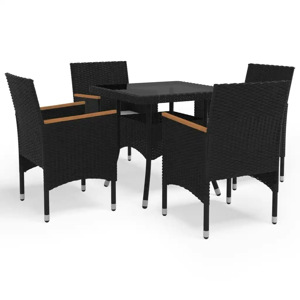 5 Piece Garden Dining Set Black Poly Rattan and Acacia Wood 3058324