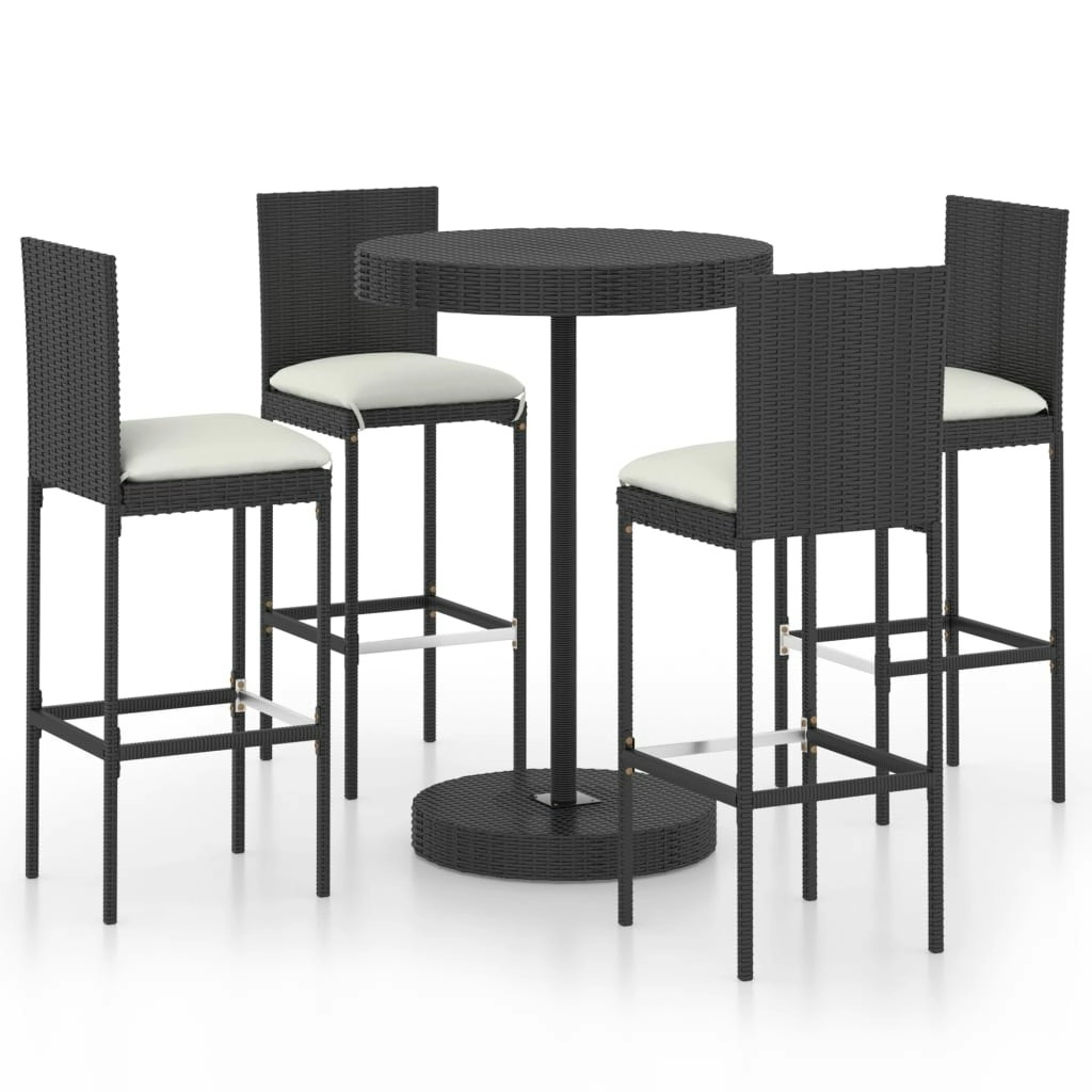 5 Piece Garden Bar Set with Cushions Poly Rattan Black 3064766