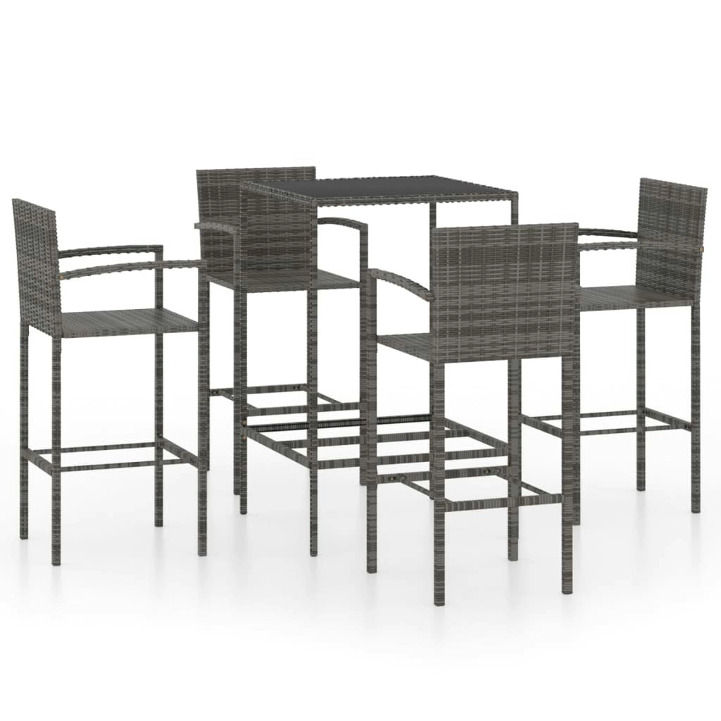 5 Piece Garden Bar Set Poly Rattan Grey 3064841