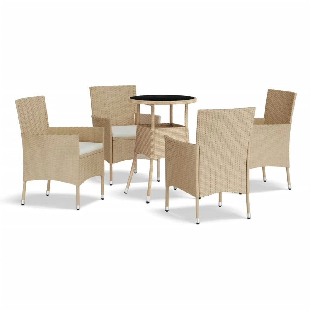 5 Piece Garden Bistro Set with Cushions Beige Poly Rattan 3187421