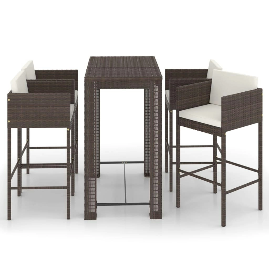 5 Piece Garden Bar Set with Cushions Poly Rattan Brown 3094783