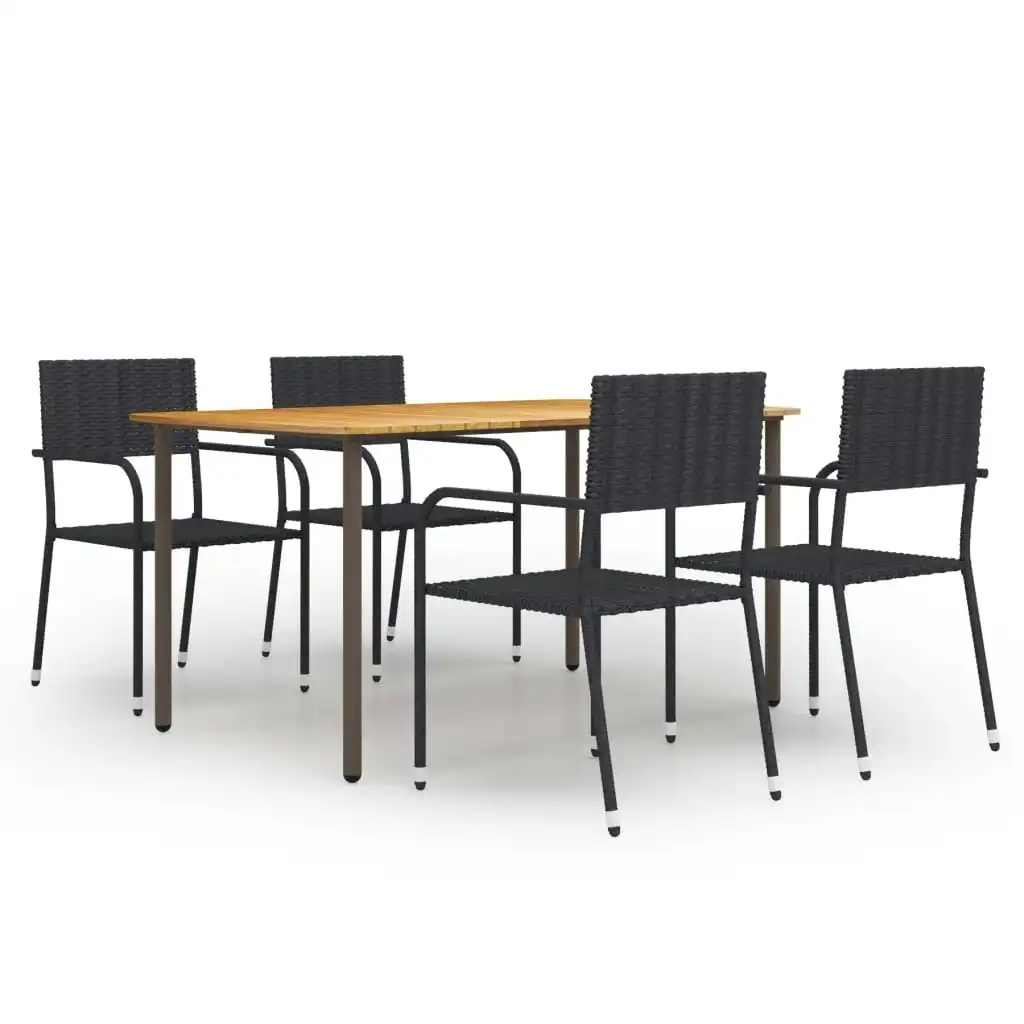 5 Piece Garden Dining Set Poly Rattan Black 3072497