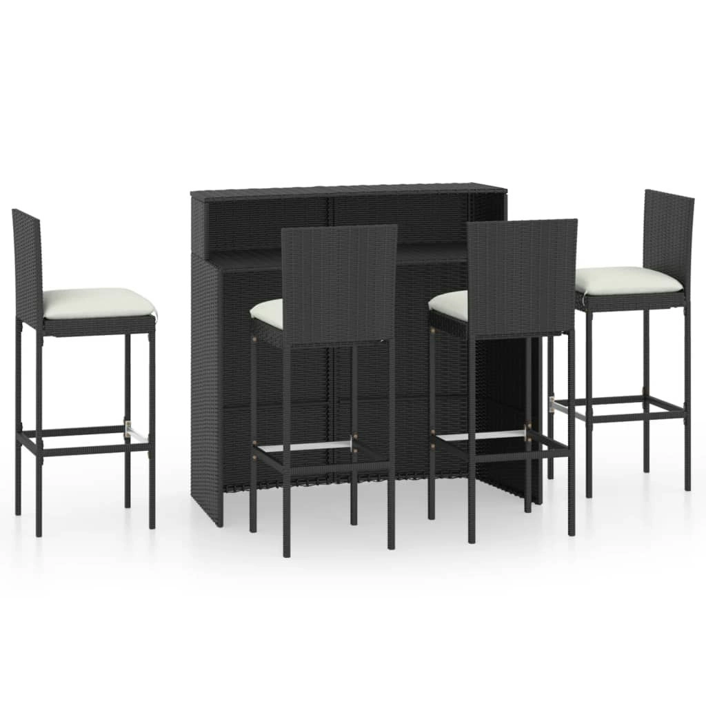 5 Piece Garden Bar Set with Cushions Black 3064883