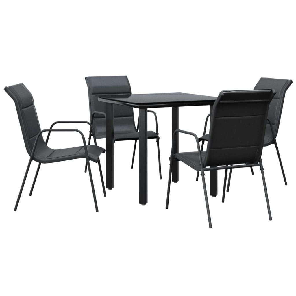 5 Piece Garden Dining Set Black Steel and Textilene 3200711