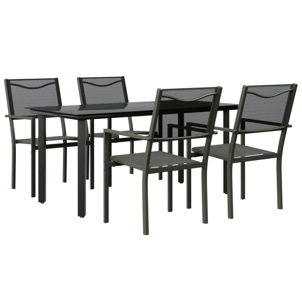 5 Piece Garden Dining Set Black Steel and Textilene 3200730